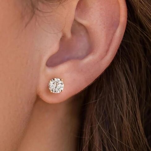 14K Yellow Gold Round Moissanite Screw back Pair Stud Earring Women, Men, unisex earrings, Great gifts in Saudi Arabia