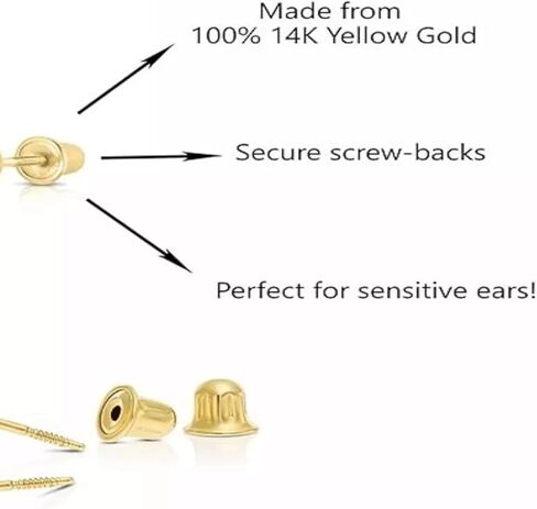 14K Yellow Gold Round Moissanite Screw back Pair Stud Earring Women, Men, unisex earrings, Great gifts in Saudi Arabia