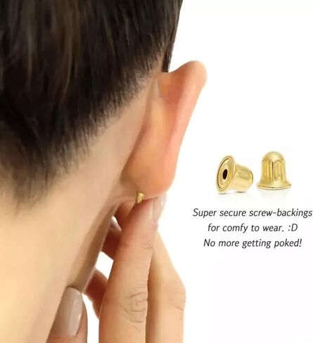 14K Yellow Gold Round Moissanite Screw back Pair Stud Earring Women, Men, unisex earrings, Great gifts in Saudi Arabia