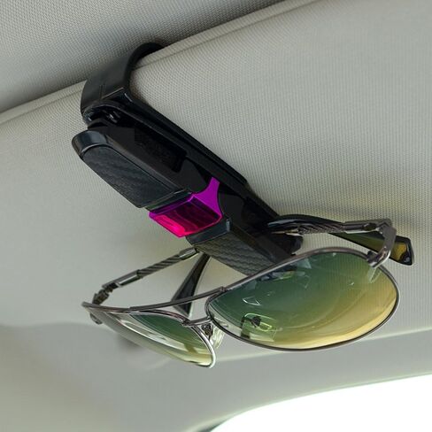 2 Pack Glasses Holders for Car Sun Visor, Sunglasses Eyeglasses Mount with Ticket Card Clip - Black + Pink in Saudi Arabia