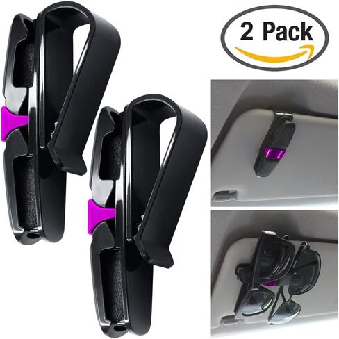 2 Pack Glasses Holders for Car Sun Visor, Sunglasses Eyeglasses Mount with Ticket Card Clip - Black + Pink in Saudi Arabia