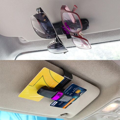 2 Pack Glasses Holders for Car Sun Visor, Sunglasses Eyeglasses Mount with Ticket Card Clip - Black + Pink in Saudi Arabia