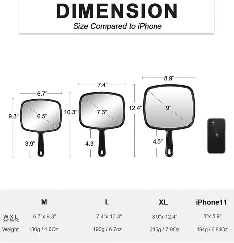 مرآة يدوية من بروتكيل، مقاس 10.3 سم طول × 7.4 سم عرض، مرآة محمولة لتصفيف الشعر مع مقبض، مربعة سوداء in Kuwait