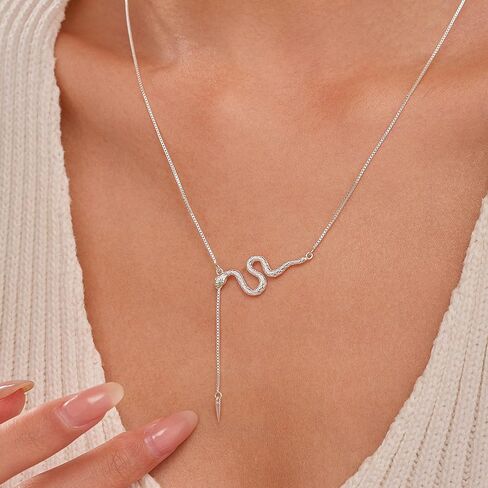 Snake Necklace for Women 925 Sterling Silver Y Necklace Dainty Green Eye Cubic Zirconia Zodiac Animal Necklaces Hypoallergenic Halloween Snake Jewelry Birthday Christmas Gifts in Saudi Arabia