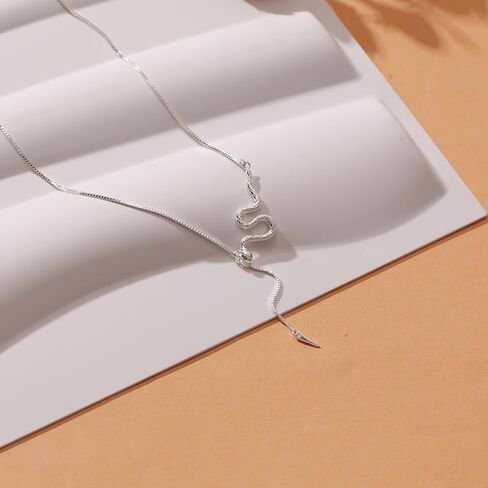 Snake Necklace for Women 925 Sterling Silver Y Necklace Dainty Green Eye Cubic Zirconia Zodiac Animal Necklaces Hypoallergenic Halloween Snake Jewelry Birthday Christmas Gifts in Saudi Arabia