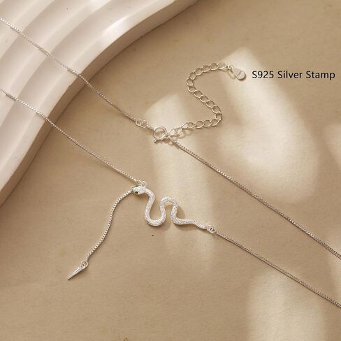 Snake Necklace for Women 925 Sterling Silver Y Necklace Dainty Green Eye Cubic Zirconia Zodiac Animal Necklaces Hypoallergenic Halloween Snake Jewelry Birthday Christmas Gifts in Saudi Arabia