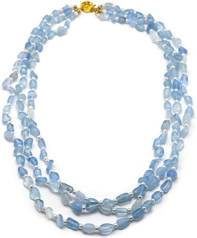 قلادة Co Co Lotus Aquamarine للنساء، قلادة حجر ميلاد مارس مصنوعة يدويًا من كوارتز الزبرجد الأزرق، هدايا عيد ميلاد للأم والأخت والزوجة in Kuwait