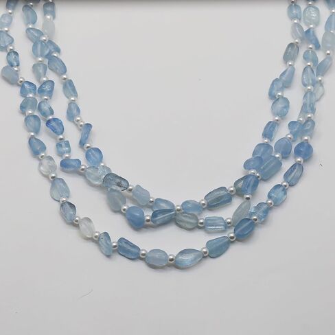 قلادة Co Co Lotus Aquamarine للنساء، قلادة حجر ميلاد مارس مصنوعة يدويًا من كوارتز الزبرجد الأزرق، هدايا عيد ميلاد للأم والأخت والزوجة in Kuwait