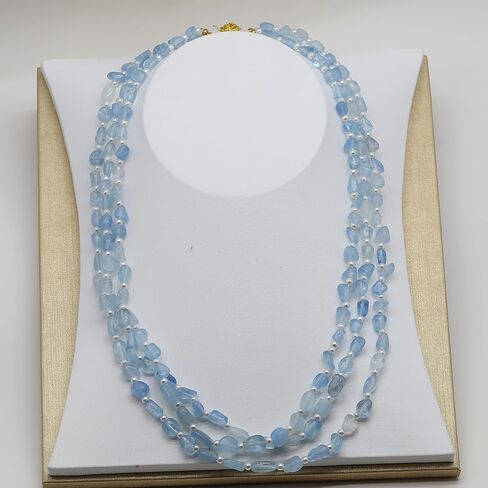 قلادة Co Co Lotus Aquamarine للنساء، قلادة حجر ميلاد مارس مصنوعة يدويًا من كوارتز الزبرجد الأزرق، هدايا عيد ميلاد للأم والأخت والزوجة in Kuwait