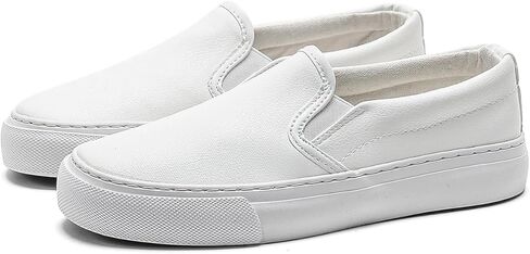 White Slip-On Sneakers, Platform Sole, Casual Loafers, Leather Upper, Canvas Lining in Saudi Arabia