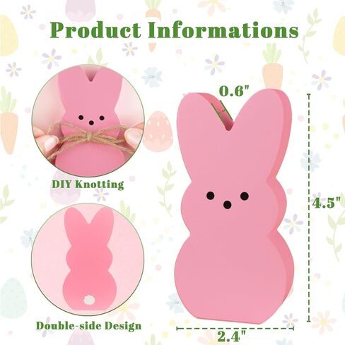 Easter Table Decorations Bunny Decor, 6 Pcs Wooden Bunny Easter Signs with Rope, Cute Rabbit for Home Tiered Tray Mantel Office Kitchen Room Tabletop Centerpiece Shelf Vase Holiday Party Spring Decor in Saudi Arabia