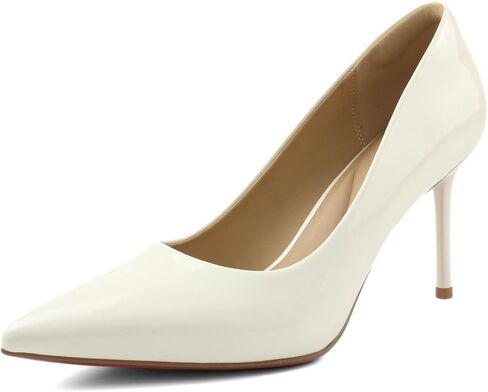 حذاء بكعب عالٍ للنساء، حذاء بكعب ستيليتو 3.3 بوصة مغلق عند الأصابع، نعل أحمر مثير من الجلد اللامع بمقدمة مدببة لحفلات الزفاف والمناسبات الرسمية (أسود/عاري/أبيض، مقاس 5.5-9) in Kuwait