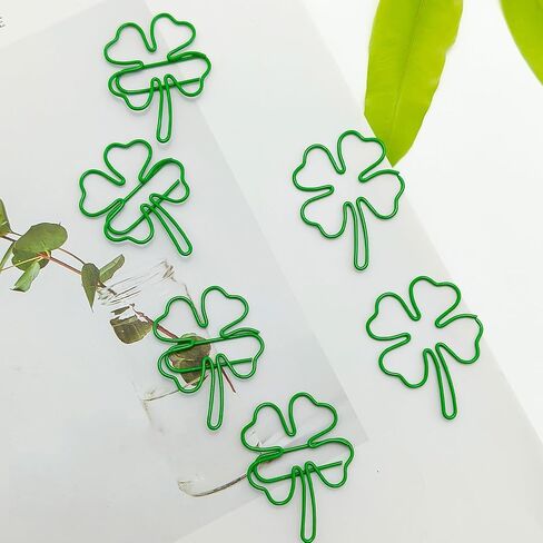 50 Pcs/Pack Four Leaf Clover Paper Clips, Green Lucky Paperclips, Notes Classified Clips for Junk Journal Stationery School Office Supplies in Saudi Arabia