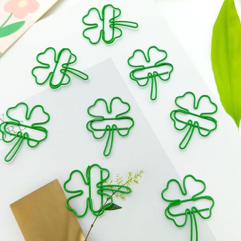 50 Pcs/Pack Four Leaf Clover Paper Clips, Green Lucky Paperclips, Notes Classified Clips for Junk Journal Stationery School Office Supplies in Saudi Arabia