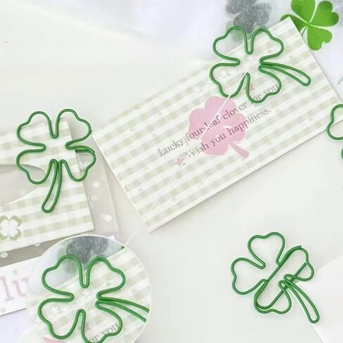 50 Pcs/Pack Four Leaf Clover Paper Clips, Green Lucky Paperclips, Notes Classified Clips for Junk Journal Stationery School Office Supplies in Saudi Arabia