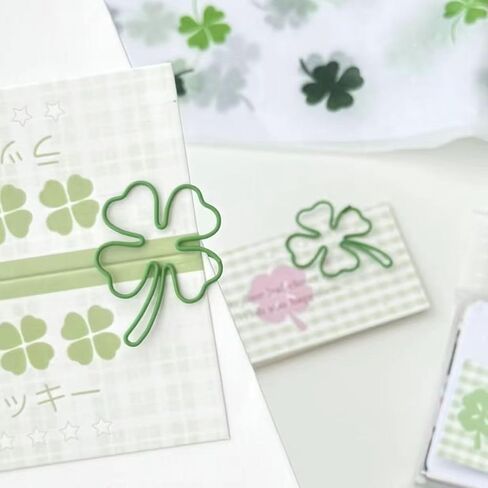 50 Pcs/Pack Four Leaf Clover Paper Clips, Green Lucky Paperclips, Notes Classified Clips for Junk Journal Stationery School Office Supplies in Saudi Arabia