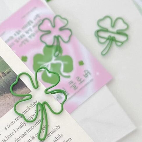 50 Pcs/Pack Four Leaf Clover Paper Clips, Green Lucky Paperclips, Notes Classified Clips for Junk Journal Stationery School Office Supplies in Saudi Arabia