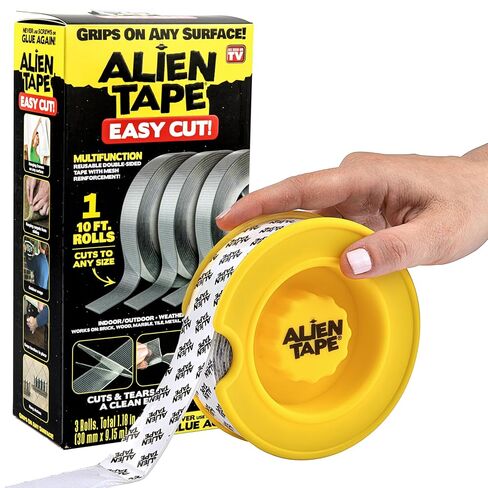 Alien Tape EZ Cut Easy Cut Double-Sided Mounting Tape, 10ft - Pre-Cut Grids for Hassle-Free Cutting, Strong Adhesive, Multi-Surface Use, No Scissors Needed, Perfect for Home & Office Projects in Saudi Arabia