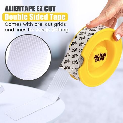 Alien Tape EZ Cut Easy Cut Double-Sided Mounting Tape, 10ft - Pre-Cut Grids for Hassle-Free Cutting, Strong Adhesive, Multi-Surface Use, No Scissors Needed, Perfect for Home & Office Projects in Saudi Arabia