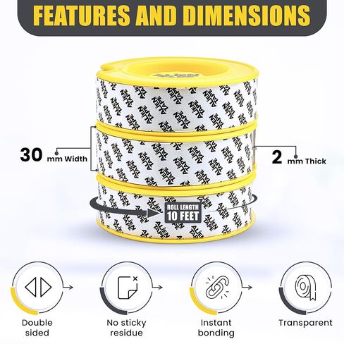 Alien Tape EZ Cut Easy Cut Double-Sided Mounting Tape, 10ft - Pre-Cut Grids for Hassle-Free Cutting, Strong Adhesive, Multi-Surface Use, No Scissors Needed, Perfect for Home & Office Projects in Saudi Arabia