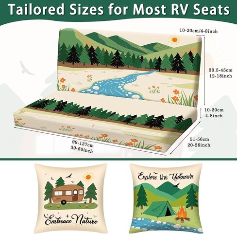 طقم من أغطية وسائد Rv Dinette من Breling، أغطية وسائد Rv Dinette قابلة للغسل وقابلة للغسل، وأساسيات Rv & Camper، وأغطية Loveseat، و2 كيس وسادة، و2 مسند ظهر و2 مقعد (مناظر طبيعية جبلية) in Saudi Arabia