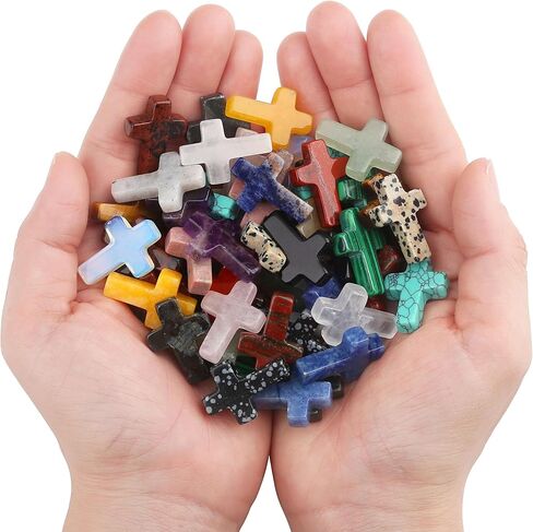 QINJIEJIE Cross Crystal Bulks Healing Crosses Pocket Worry Stones Pocket Crosses 20PCS Palm Stone for Crafts Necklace Bracelet Jewelry Making Easter Halloween Decor Christian Gifts in Saudi Arabia