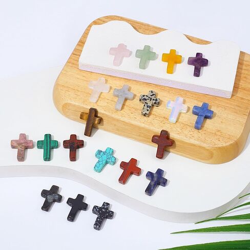 QINJIEJIE Cross Crystal Bulks Healing Crosses Pocket Worry Stones Pocket Crosses 20PCS Palm Stone for Crafts Necklace Bracelet Jewelry Making Easter Halloween Decor Christian Gifts in Saudi Arabia