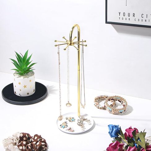 حامل قلادة، عرض قلادة دوارة للبائعين، حامل عرض مجوهرات معدني، رف برج سلسلة معلقة مع 8 خطافات in Kuwait