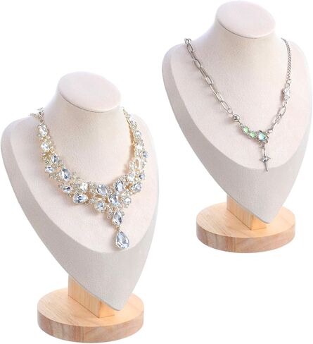2PCS Necklace Display Stand, Bamboo Solid Wood Bust 3D Necklace Jewelry Display Stand for Photography, Home Organizer, Jewelry Selling Trade Shows(Beige, 9.6") in Saudi Arabia