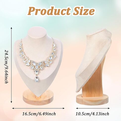 2PCS Necklace Display Stand, Bamboo Solid Wood Bust 3D Necklace Jewelry Display Stand for Photography, Home Organizer, Jewelry Selling Trade Shows(Beige, 9.6") in Saudi Arabia