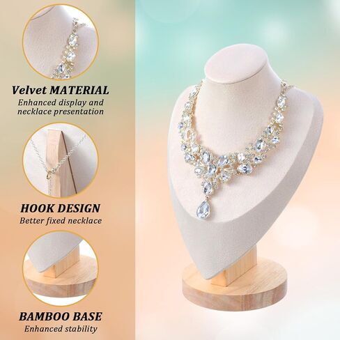 2PCS Necklace Display Stand, Bamboo Solid Wood Bust 3D Necklace Jewelry Display Stand for Photography, Home Organizer, Jewelry Selling Trade Shows(Beige, 9.6") in Saudi Arabia