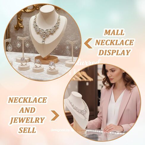 2PCS Necklace Display Stand, Bamboo Solid Wood Bust 3D Necklace Jewelry Display Stand for Photography, Home Organizer, Jewelry Selling Trade Shows(Beige, 9.6") in Saudi Arabia