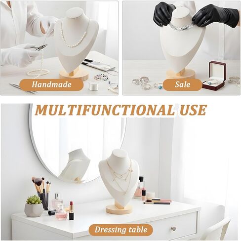 2PCS Necklace Display Stand, Bamboo Solid Wood Bust 3D Necklace Jewelry Display Stand for Photography, Home Organizer, Jewelry Selling Trade Shows(Beige, 9.6") in Saudi Arabia