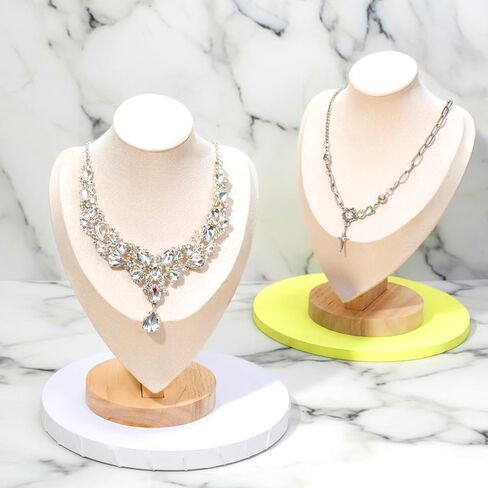 2PCS Necklace Display Stand, Bamboo Solid Wood Bust 3D Necklace Jewelry Display Stand for Photography, Home Organizer, Jewelry Selling Trade Shows(Beige, 9.6") in Saudi Arabia