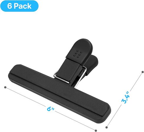 OWLKELA Chip Clips, 6 Pack Black Wide Open Bag Clips for Food Storage, Heavy Duty Seal Grips Plastic Food Clip for Snack, Packages (6 inch x 3.4 inch) in Saudi Arabia