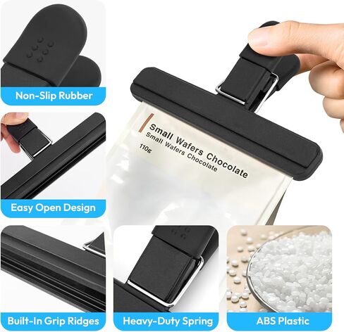OWLKELA Chip Clips, 6 Pack Black Wide Open Bag Clips for Food Storage, Heavy Duty Seal Grips Plastic Food Clip for Snack, Packages (6 inch x 3.4 inch) in Saudi Arabia