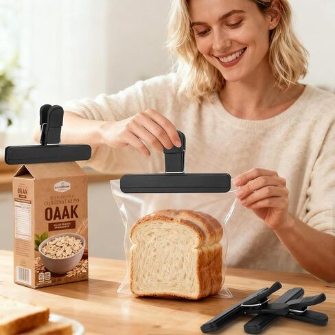 OWLKELA Chip Clips, 6 Pack Black Wide Open Bag Clips for Food Storage, Heavy Duty Seal Grips Plastic Food Clip for Snack, Packages (6 inch x 3.4 inch) in Saudi Arabia