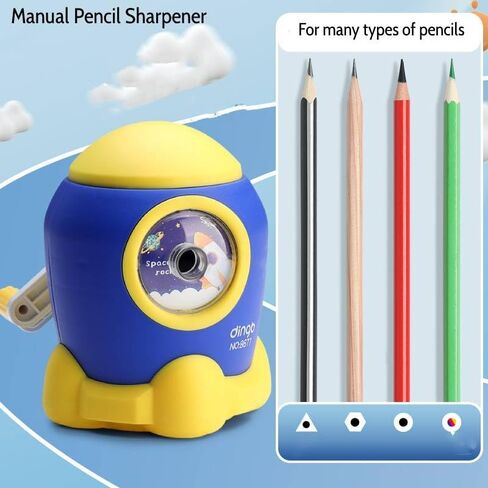 Manual Pencil Sharpener, Hand Crank Sharpener for Kids & Adults, 6.5-8 mm Pencils & Colored Pencils, Portable, Klein Blue with Yellow in Kuwait