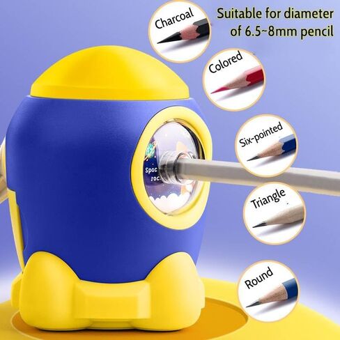 Manual Pencil Sharpener, Hand Crank Sharpener for Kids & Adults, 6.5-8 mm Pencils & Colored Pencils, Portable, Klein Blue with Yellow in Kuwait