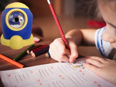 Manual Pencil Sharpener, Hand Crank Sharpener for Kids & Adults, 6.5-8 mm Pencils & Colored Pencils, Portable, Klein Blue with Yellow in Kuwait