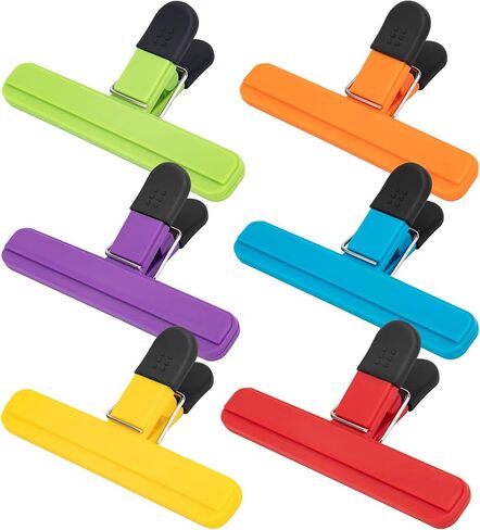 OWLKELA Chip Clips, 6 Pack Black Wide Open Bag Clips for Food Storage, Heavy Duty Seal Grips Plastic Food Clip for Snack, Packages (6 inch x 3.4 inch) in Saudi Arabia