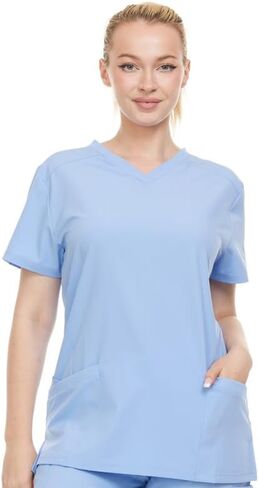Women's V-Neck Stretch Medical Scrub Top 4-Way Stretch - Soft Breathable & Professional Fit in Saudi Arabia