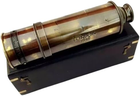 25-Inch Antique Brass Handheld Telescope with Wooden Box – Vintage London 1841 Spyglass, Maritime Collector’s Piece with Functional Optics, Nautical Gift & Home Décor in Saudi Arabia