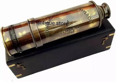 25-Inch Antique Brass Handheld Telescope with Wooden Box – Vintage London 1841 Spyglass, Maritime Collector’s Piece with Functional Optics, Nautical Gift & Home Décor in Saudi Arabia