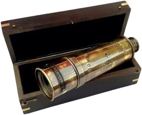25-Inch Antique Brass Handheld Telescope with Wooden Box – Vintage London 1841 Spyglass, Maritime Collector’s Piece with Functional Optics, Nautical Gift & Home Décor in Saudi Arabia