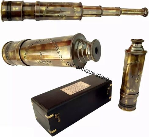 25-Inch Antique Brass Handheld Telescope with Wooden Box – Vintage London 1841 Spyglass, Maritime Collector’s Piece with Functional Optics, Nautical Gift & Home Décor in Saudi Arabia
