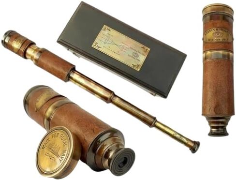 19" Solid Brass Handheld Telescope 1917 Vintage Nautical Spyglass with Optics and Wooden Storage Box – Ideal Collectible or Maritime Gift in Saudi Arabia