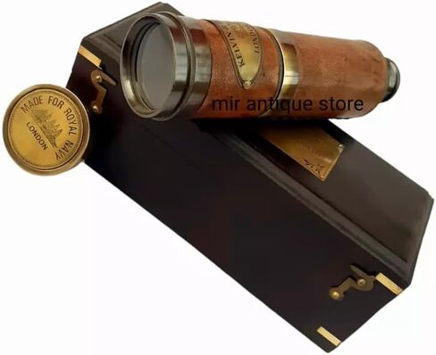 19" Solid Brass Handheld Telescope 1917 Vintage Nautical Spyglass with Optics and Wooden Storage Box – Ideal Collectible or Maritime Gift in Saudi Arabia