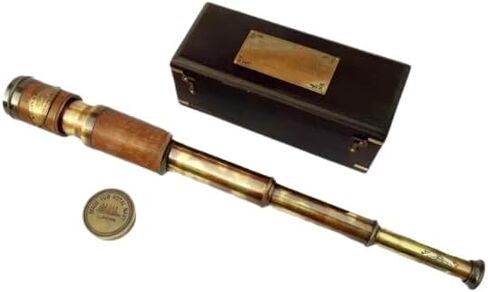 19" Solid Brass Handheld Telescope 1917 Vintage Nautical Spyglass with Optics and Wooden Storage Box – Ideal Collectible or Maritime Gift in Saudi Arabia