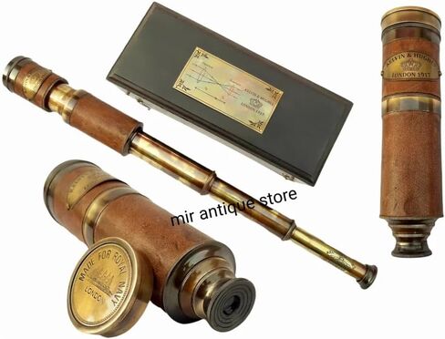19" Solid Brass Handheld Telescope 1917 Vintage Nautical Spyglass with Optics and Wooden Storage Box – Ideal Collectible or Maritime Gift in Saudi Arabia